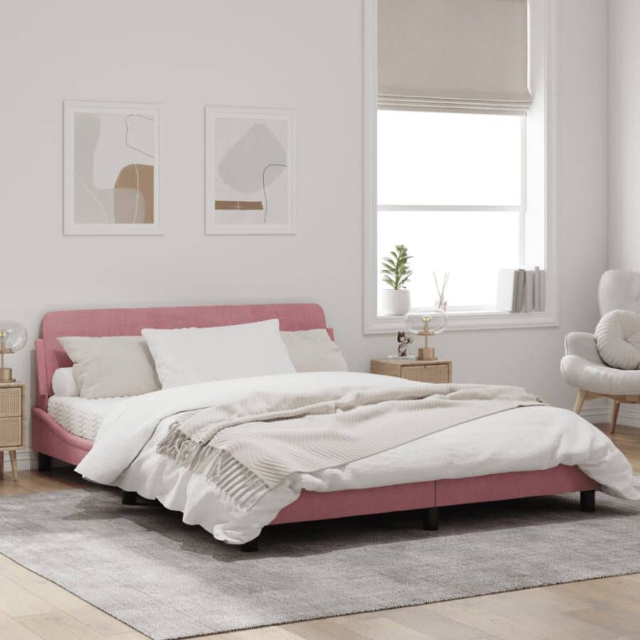 VidaXL Bedframe met hoofdeinde zonder matras 160x200 cm fluweel roze