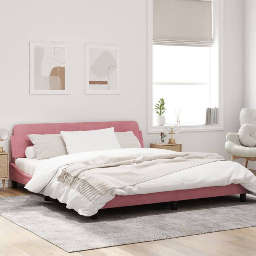 VIDAXL Bedframe met hoofdeinde zonder matras 180x200 cm fluweel roze - Foto 1