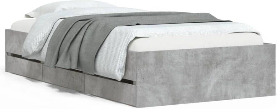 VidaXL -Bedframe-met-lades-bewerkt-hout-betongrijs-75x190-cm