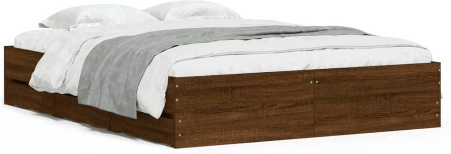 VidaXL -Bedframe-met-lades-bewerkt-hout-bruin-eikenkleurig-140x190-cm