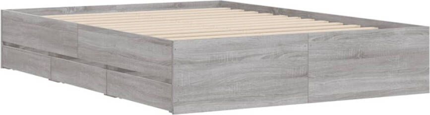 VidaXL -Bedframe-met-lades-bewerkt-hout-grijs-sonoma-eiken-135x190-cm - Foto 1