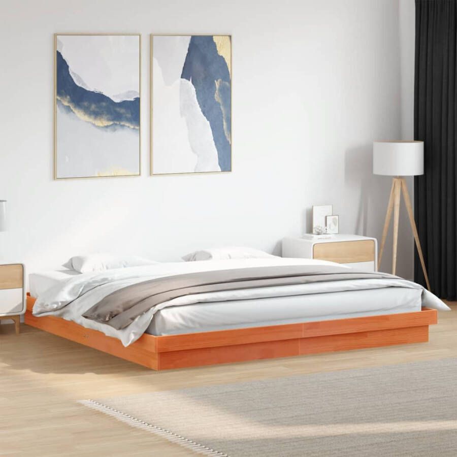 VidaXL -Bedframe-met-LED-massief-grenenhout-wasbruin-180x200-cm