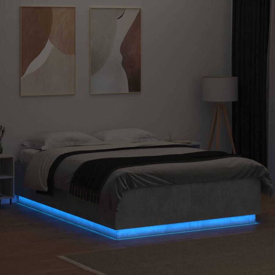 VidaXL -Bedframe-met-LED-verlichting-bewerkt-hout-betongrijs-160x200-cm - Foto 1