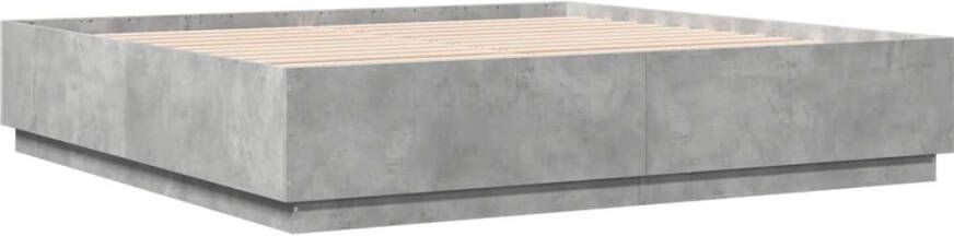 VidaXL -Bedframe-met-LED-verlichting-bewerkt-hout-betongrijs-200x200-cm - Foto 5