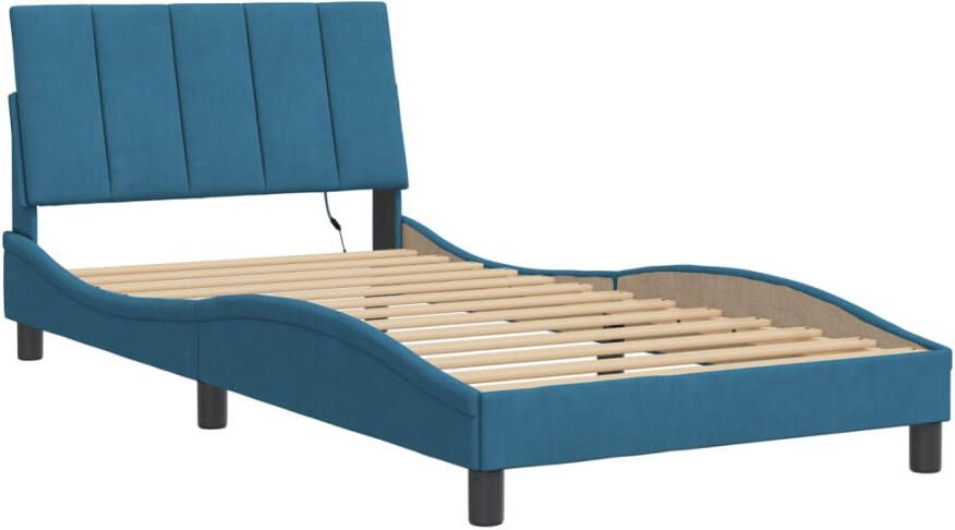 VidaXL Bedframe met LED zonder matras Hanko fluweel blauw 100x200 cm - Foto 3