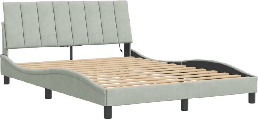 VidaXL Bedframe met LED zonder matras Hanko fluweel lichtgrijs 140x200 cm - Foto 3