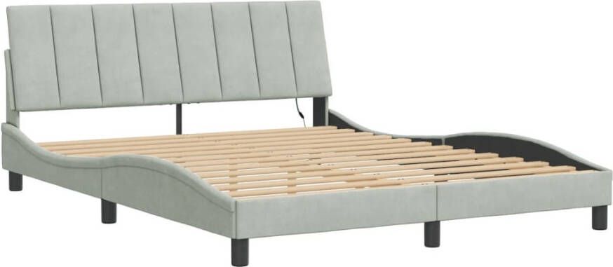 VidaXL Bedframe met LED zonder matras Hanko fluweel lichtgrijs 160x200 cm - Foto 3