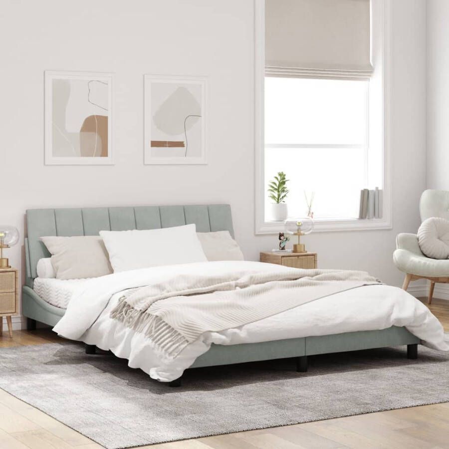 VidaXL Bedframe met LED zonder matras Hanko fluweel lichtgrijs 160x200 cm