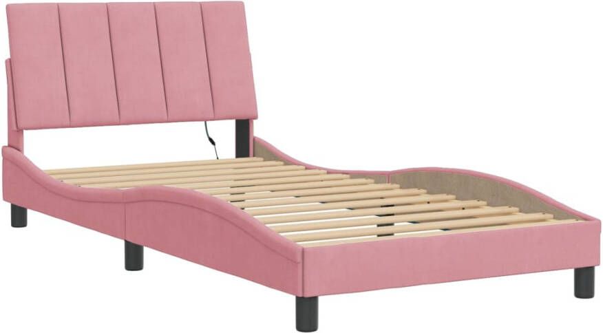 VidaXL Bedframe met LED zonder matras Hanko fluweel roze 100x200 cm - Foto 3