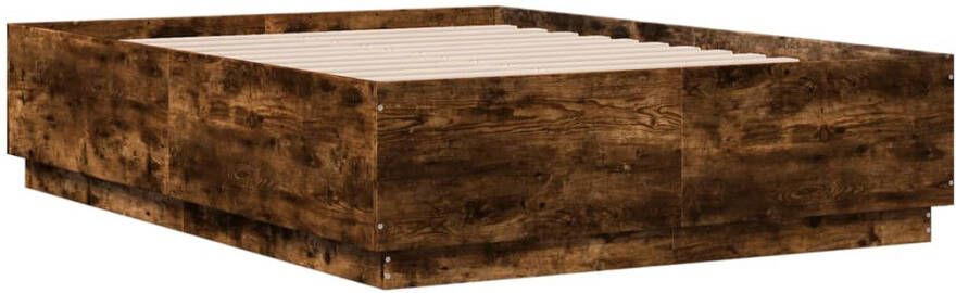 VidaXL -Bedframe-met-LED-verlichting-gerookt-eikenkleurig-140x190-cm - Foto 3