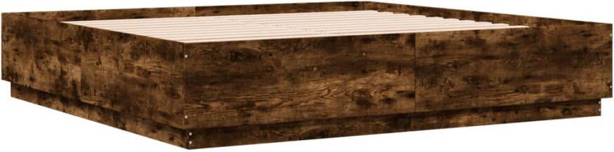 VidaXL -Bedframe-met-LED-verlichting-gerookt-eikenkleurig-200x200-cm - Foto 3