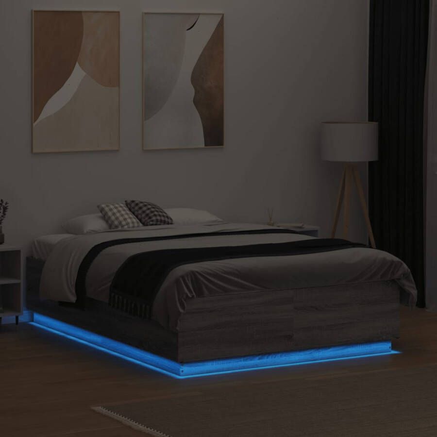 VidaXL -Bedframe-met-LED-verlichting-grijs-sonoma-eiken-120x190-cm - Foto 1