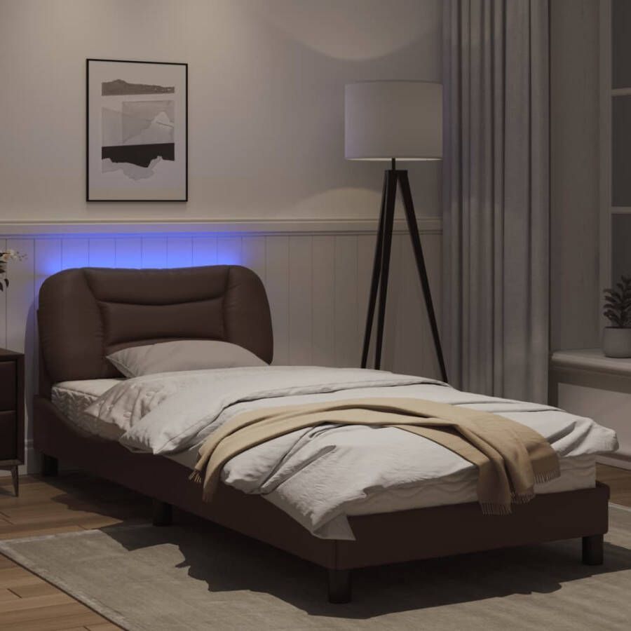 VidaXL Bedframe met LED zonder matras Hvar kunstleer bruin 80x200 cm