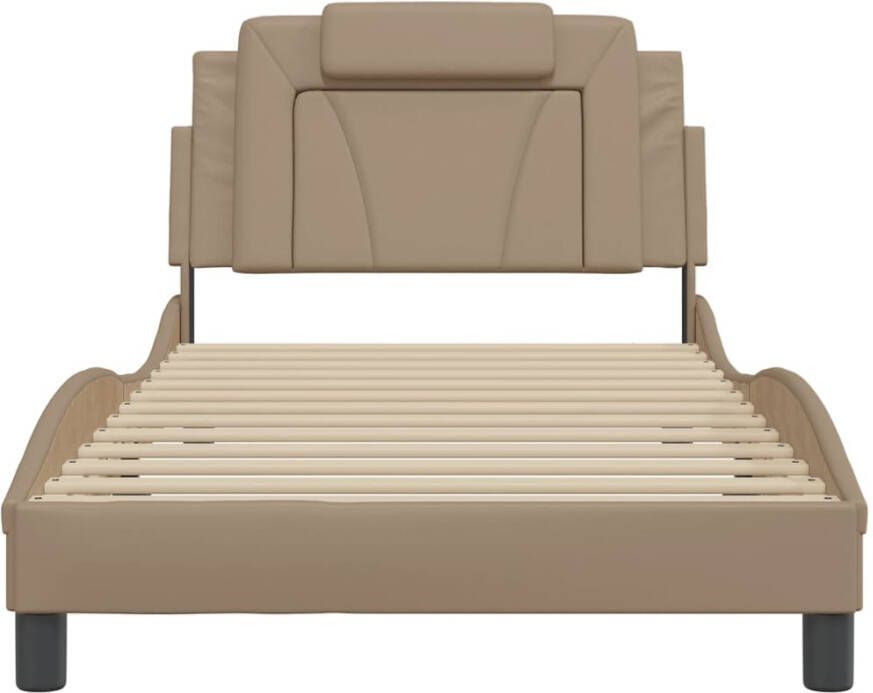 VidaXL Bedframe Viana met LED zonder matras kunstleer cappuccino 100x200 cm - Foto 4