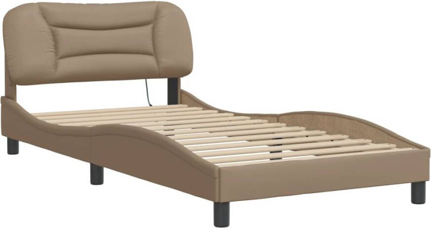 VidaXL Bedframe Viana met LED zonder matras kunstleer cappuccino 100x200 cm - Foto 6