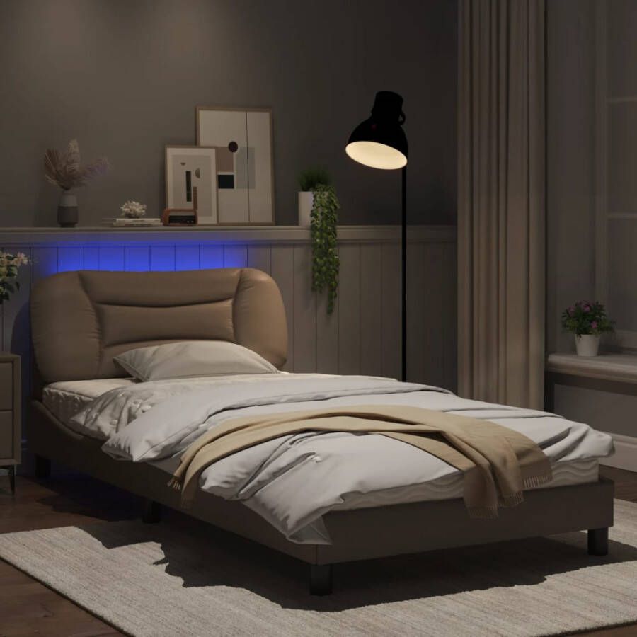 VidaXL Bedframe Viana met LED zonder matras kunstleer cappuccino 100x200 cm - Foto 2