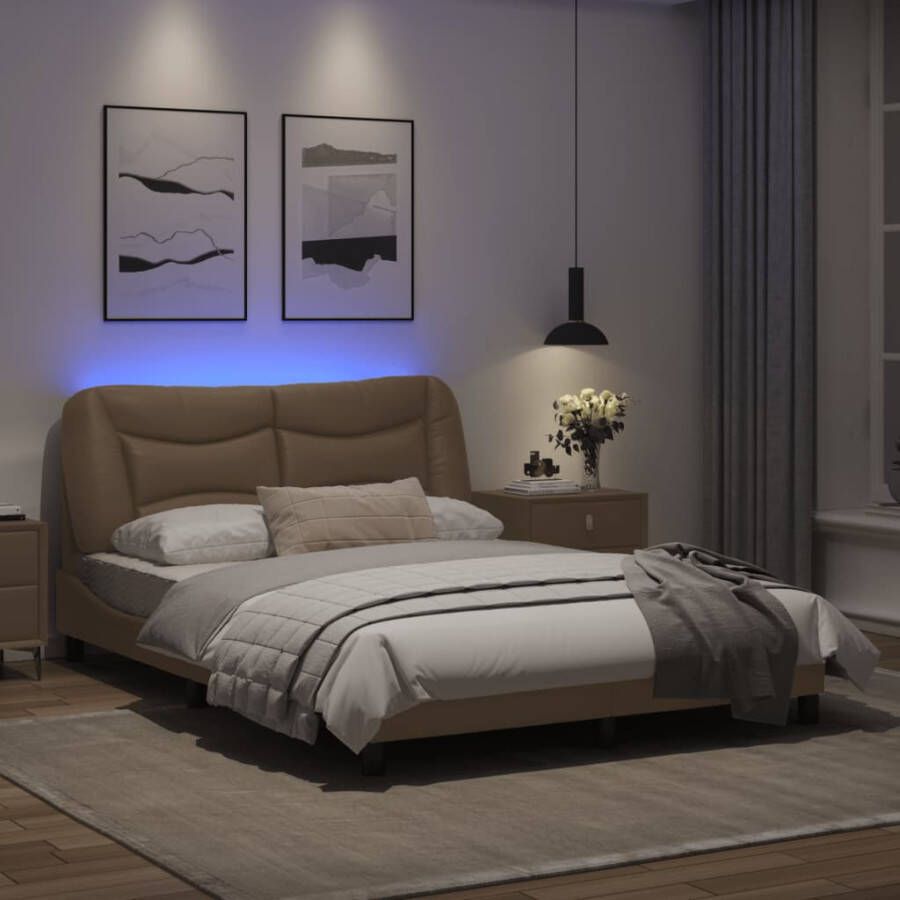 VidaXL Bedframe met LED zonder matras Hvar kunstleer cappuccino 140x200 cm