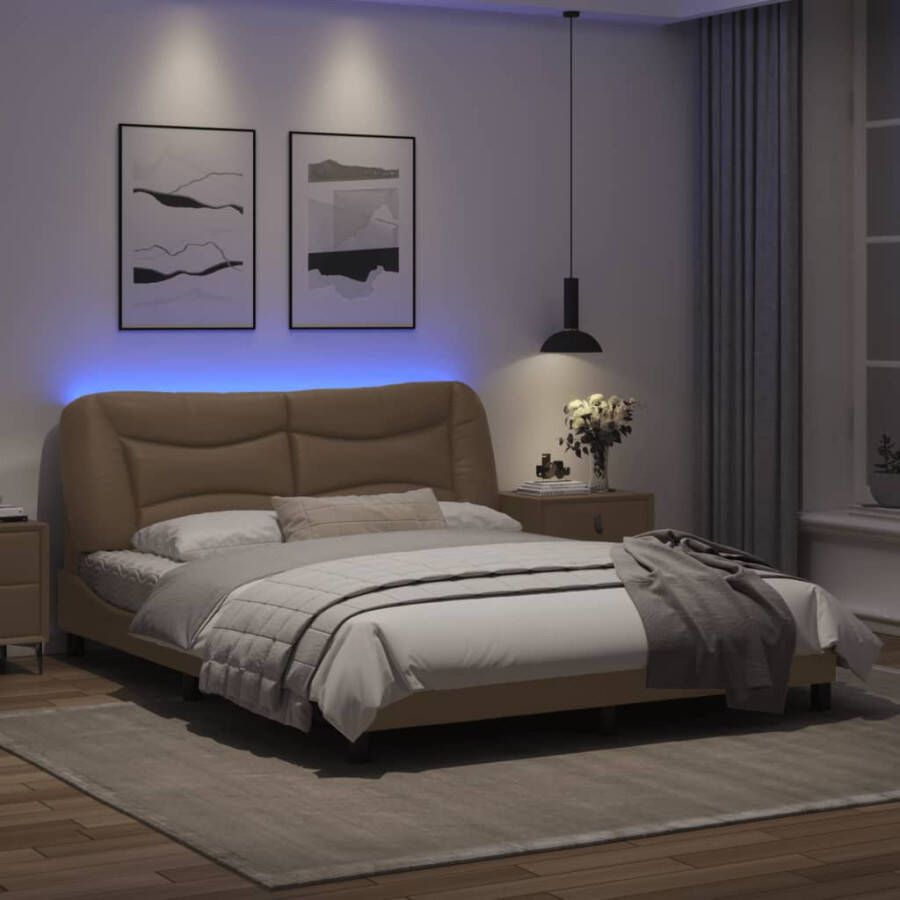 VidaXL Bedframe met LED zonder matras Hvar kunstleer cappuccino 160x200 cm