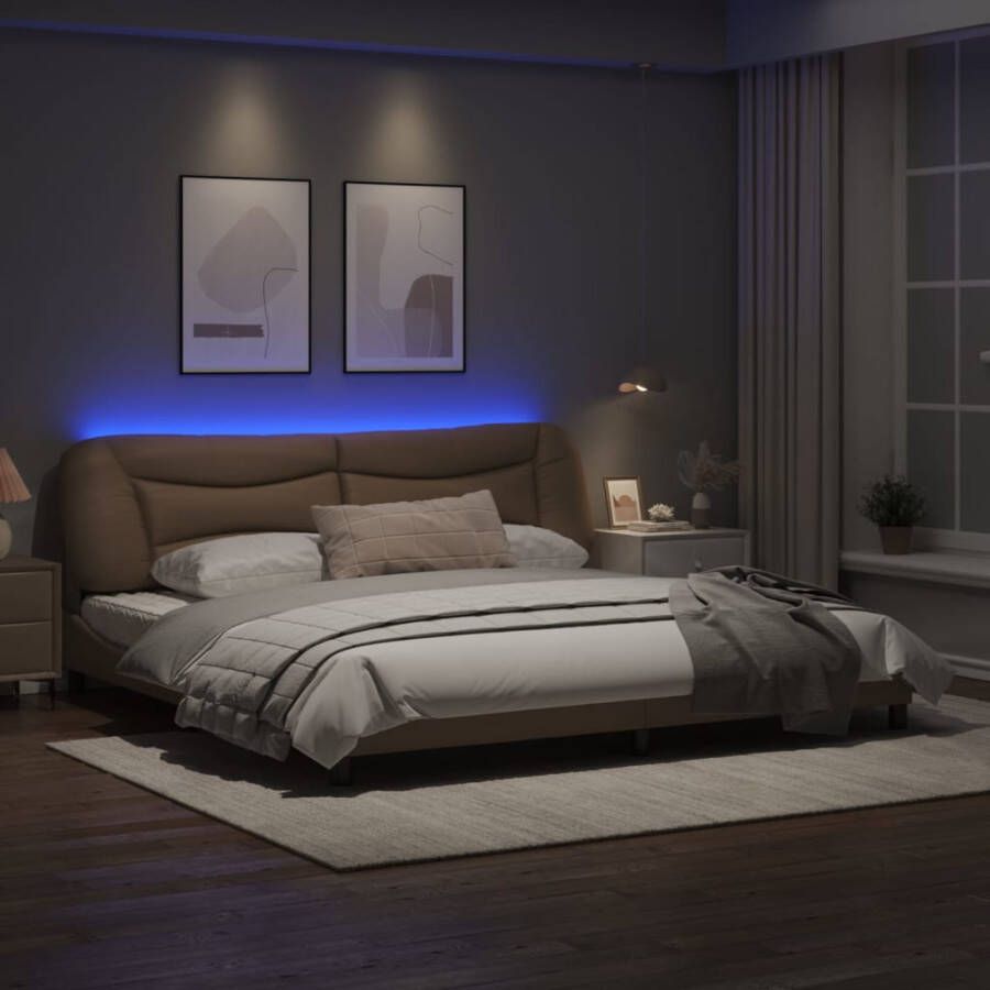 VidaXL Bedframe met LED zonder matras Hvar kunstleer cappuccino 200x200 cm