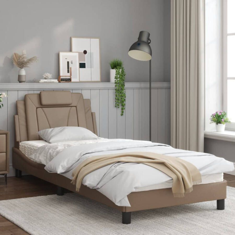 VidaXL Bedframe Viana met LED zonder matras kunstleer cappuccino 80x200 cm