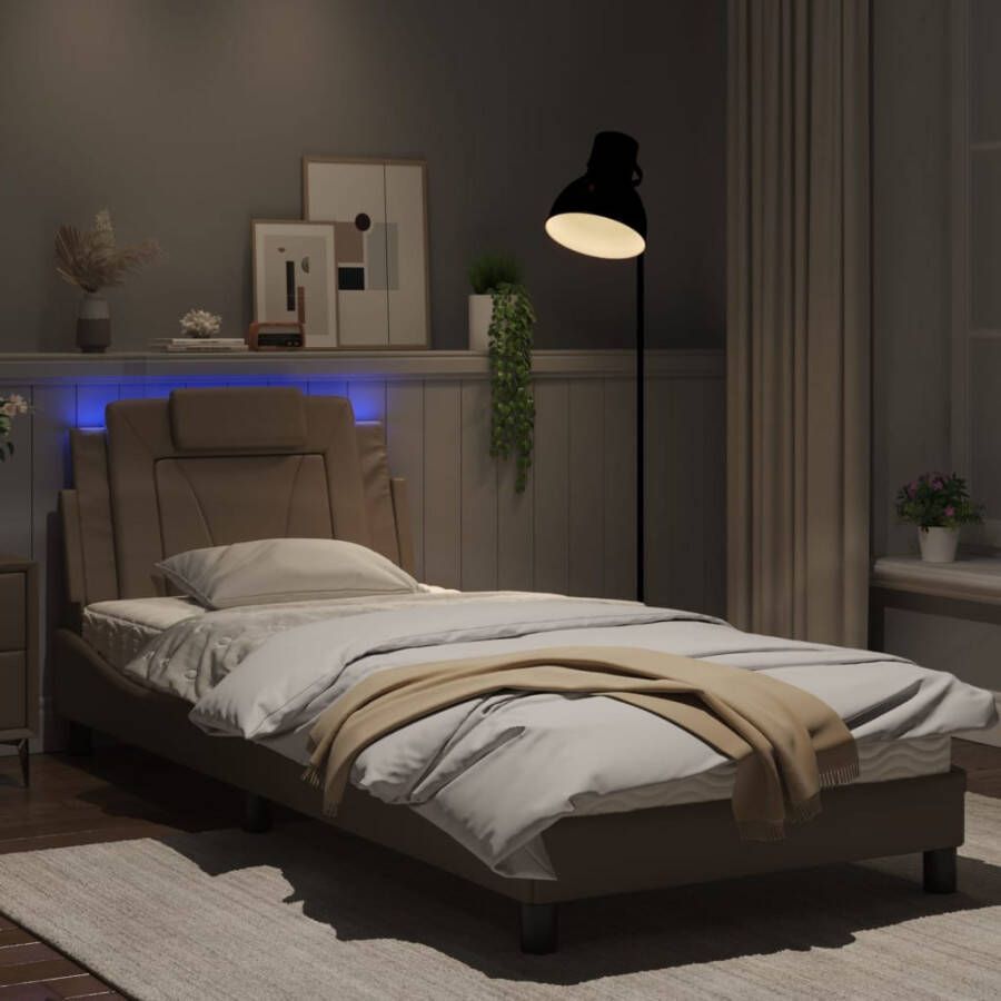 VidaXL Bedframe Viana met LED zonder matras kunstleer cappuccino 80x200 cm - Foto 2
