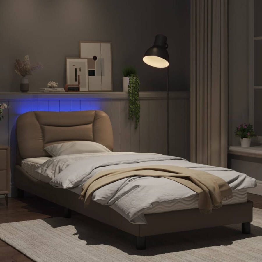 VidaXL Bedframe met LED zonder matras Hvar kunstleer cappuccino 80x200 cm