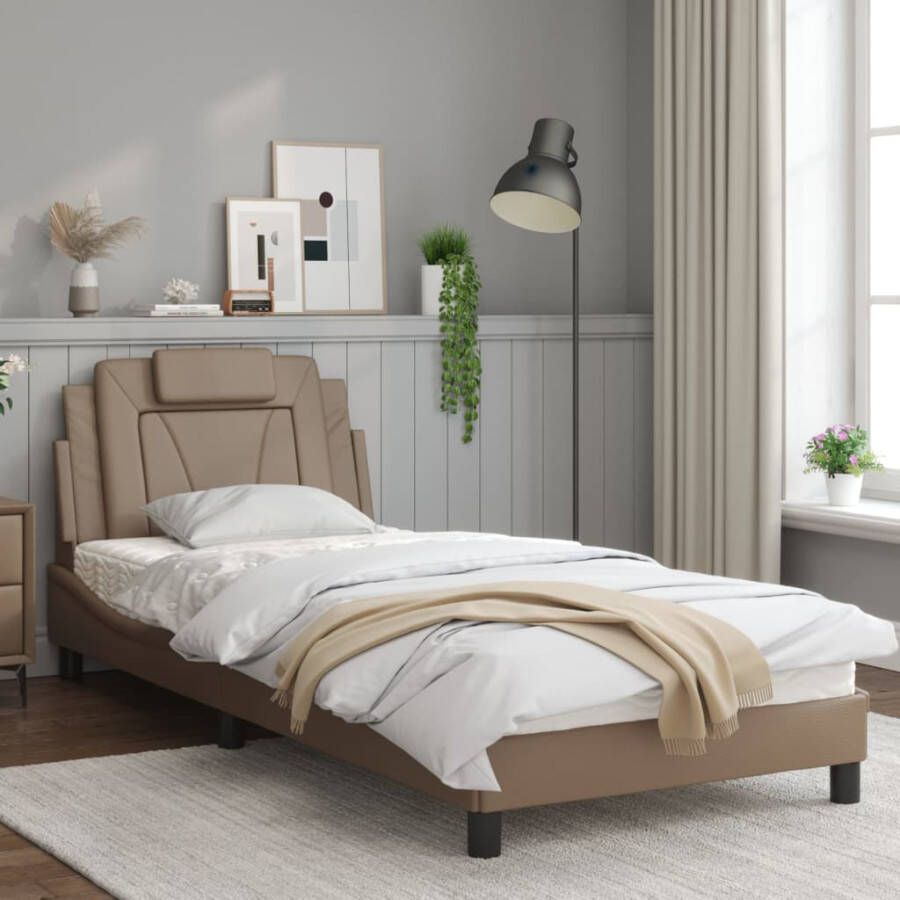VidaXL Bedframe Viana met LED zonder matras kunstleer cappuccino 90x190 cm