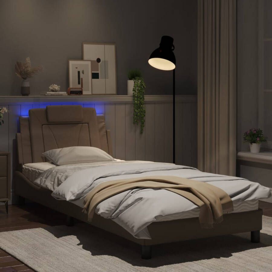 VidaXL Bedframe Viana met LED zonder matras kunstleer cappuccino 90x200 cm - Foto 2