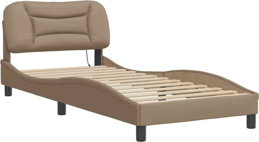 VidaXL Bedframe Viana met LED zonder matras kunstleer cappuccino 90x200 cm - Foto 5