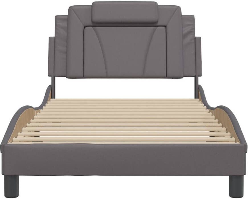 VidaXL Bedframe Viana met LED zonder matras kunstleer grijs 100x200 cm - Foto 3
