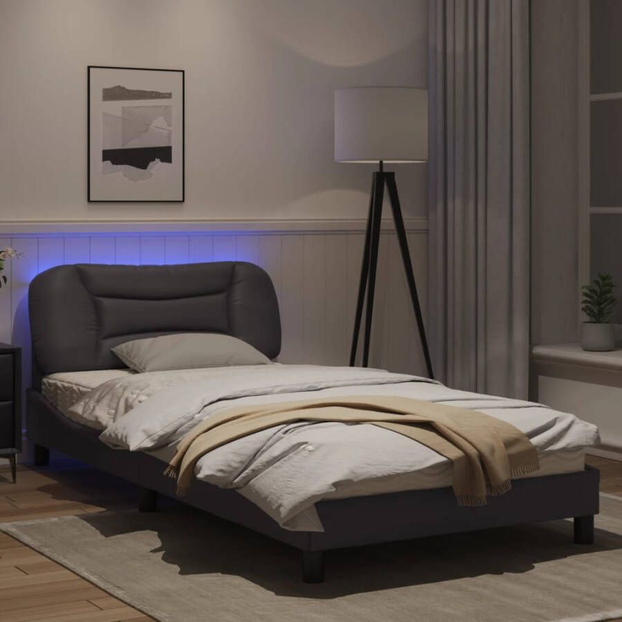 VidaXL Bedframe met LED zonder matras Hvar kunstleer grijs 100x200 cm