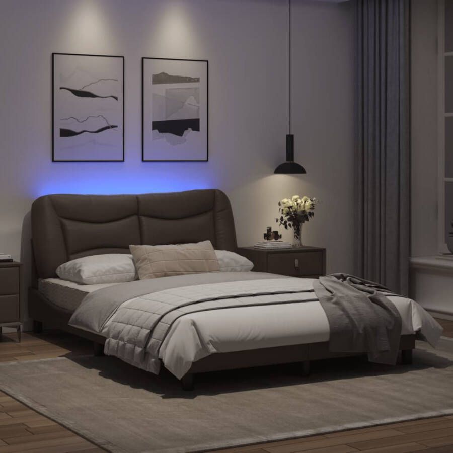 VidaXL Bedframe met LED zonder matras Hvar kunstleer grijs 140x200 cm