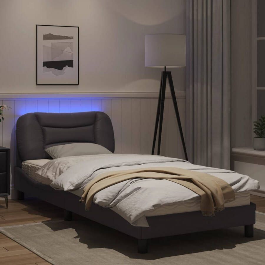 VidaXL Bedframe met LED zonder matras Hvar kunstleer grijs 90x200 cm