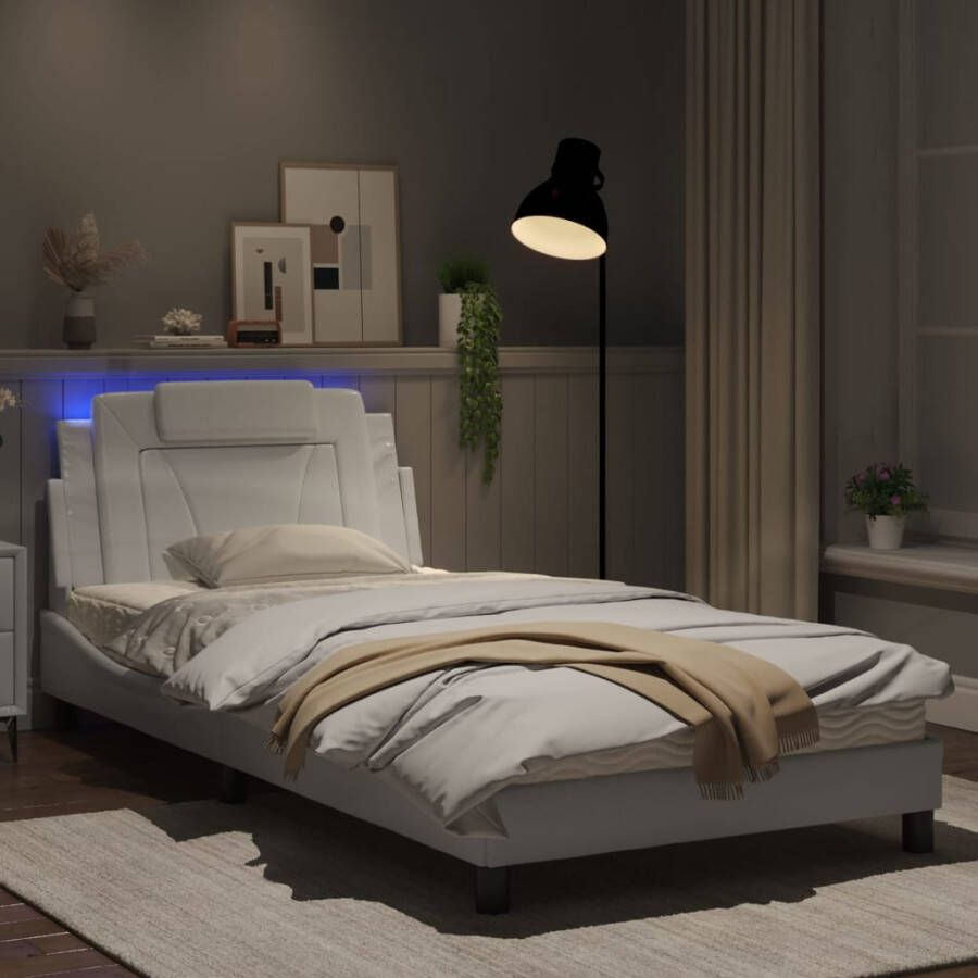 VidaXL Bedframe Viana met LED zonder matras kunstleer wit 100x200 cm - Foto 2