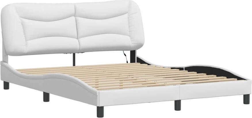 VidaXL Bedframe met LED zonder matras Hvar kunstleer wit 160x200 cm - Foto 3