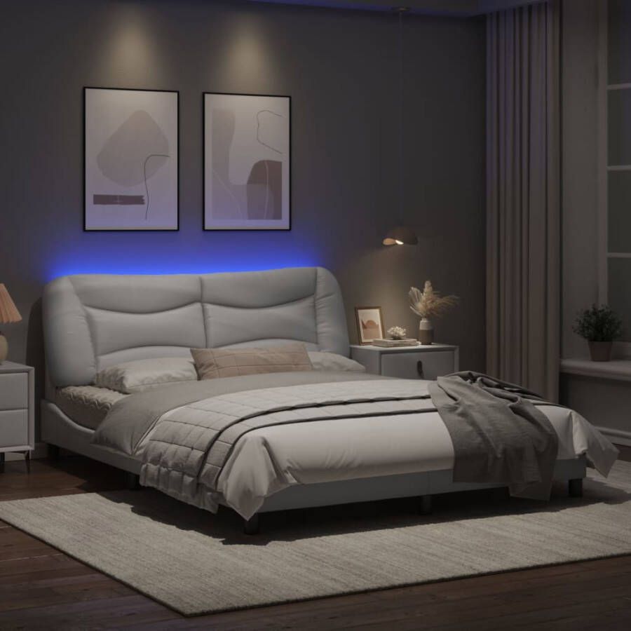 VidaXL Bedframe met LED zonder matras Hvar kunstleer wit 160x200 cm