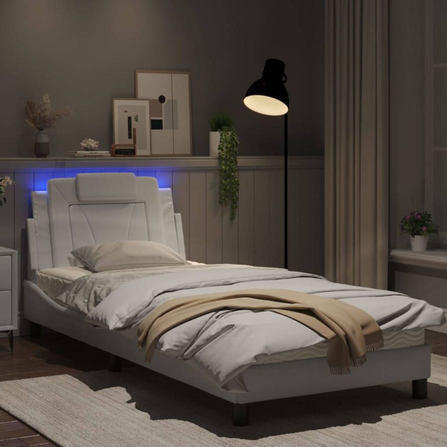 VidaXL Bedframe met LED zonder matras Zadar kunstleer wit 80x200 cm - Foto 2