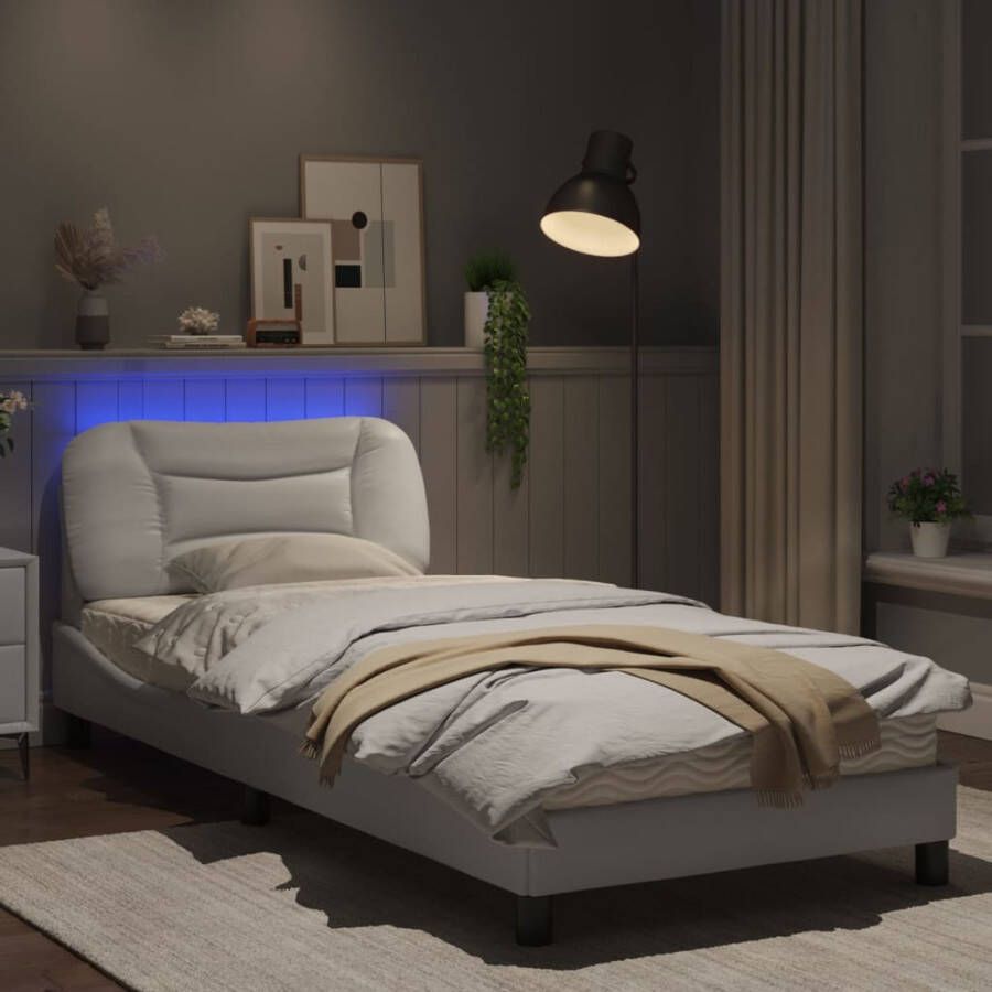 VidaXL Bedframe met LED zonder matras Zadar kunstleer wit 90x190 cm