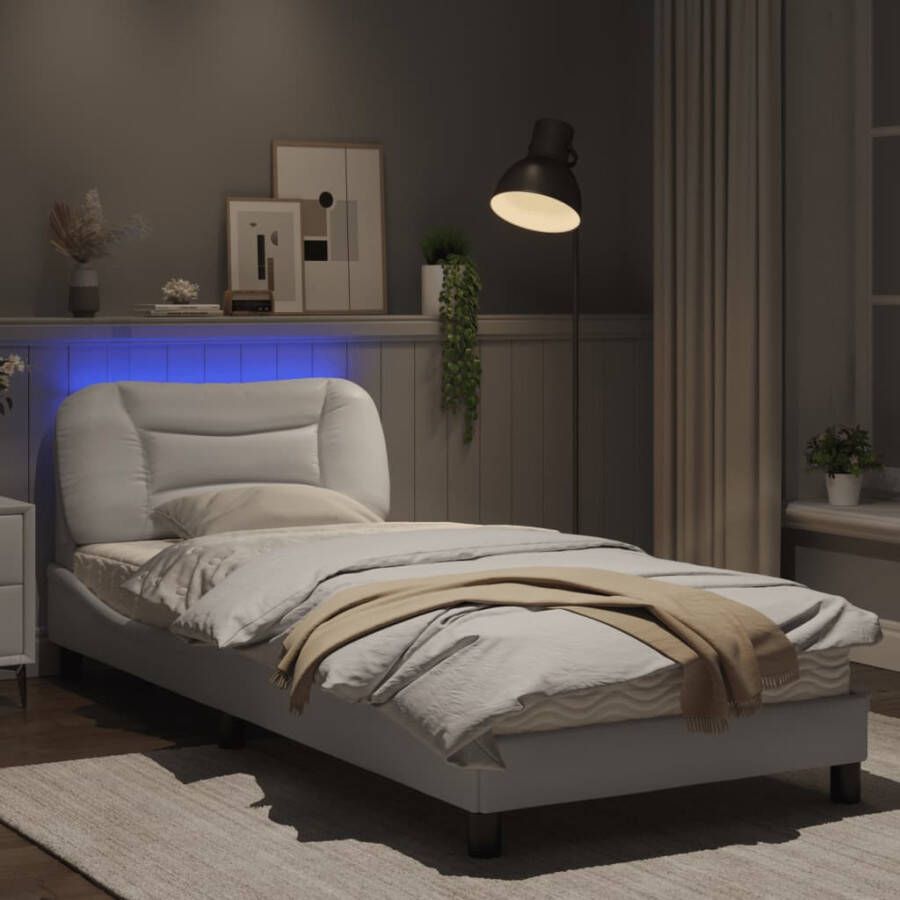VidaXL Bedframe met LED zonder matras Hvar kunstleer wit 90x200 cm
