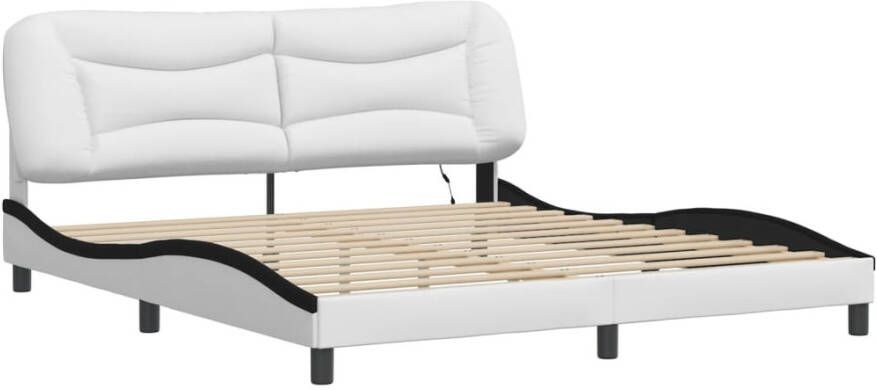 VidaXL Bedframe met LED zonder matras Hvar kunstleer wit en zwart 180x200 cm - Foto 3