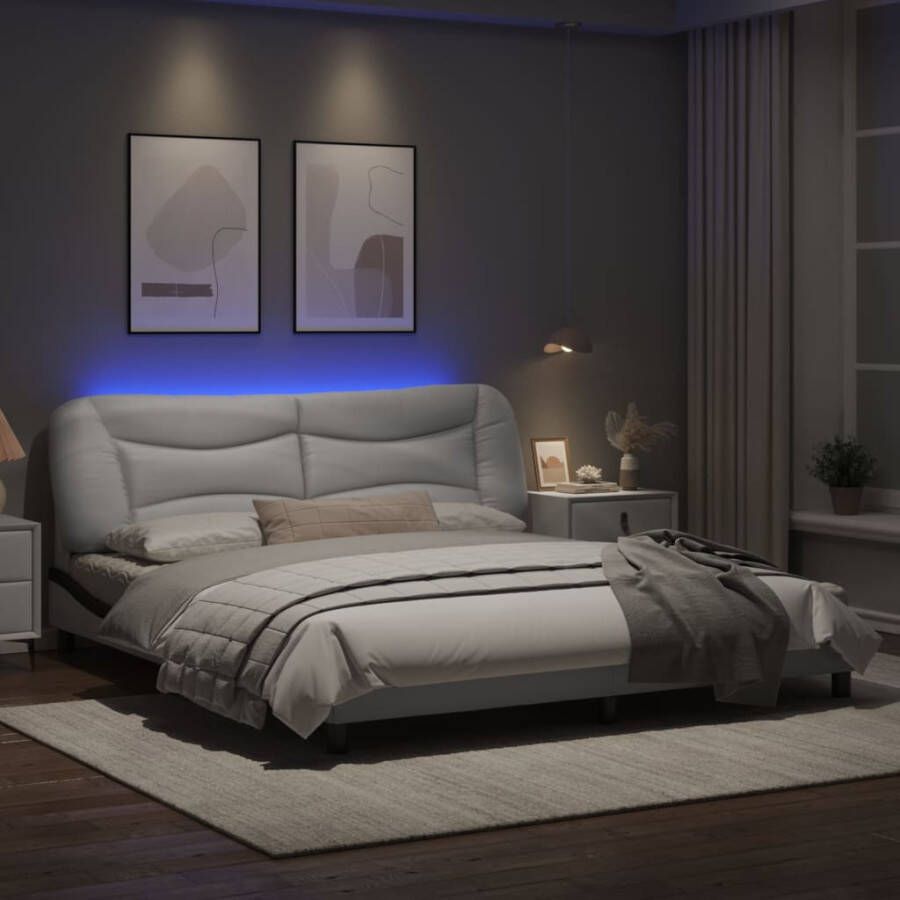 VidaXL Bedframe met LED zonder matras Hvar kunstleer wit en zwart 180x200 cm
