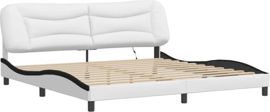 VidaXL Bedframe met LED zonder matras Zadar kunstleer wit en zwart 200x200 cm - Foto 7