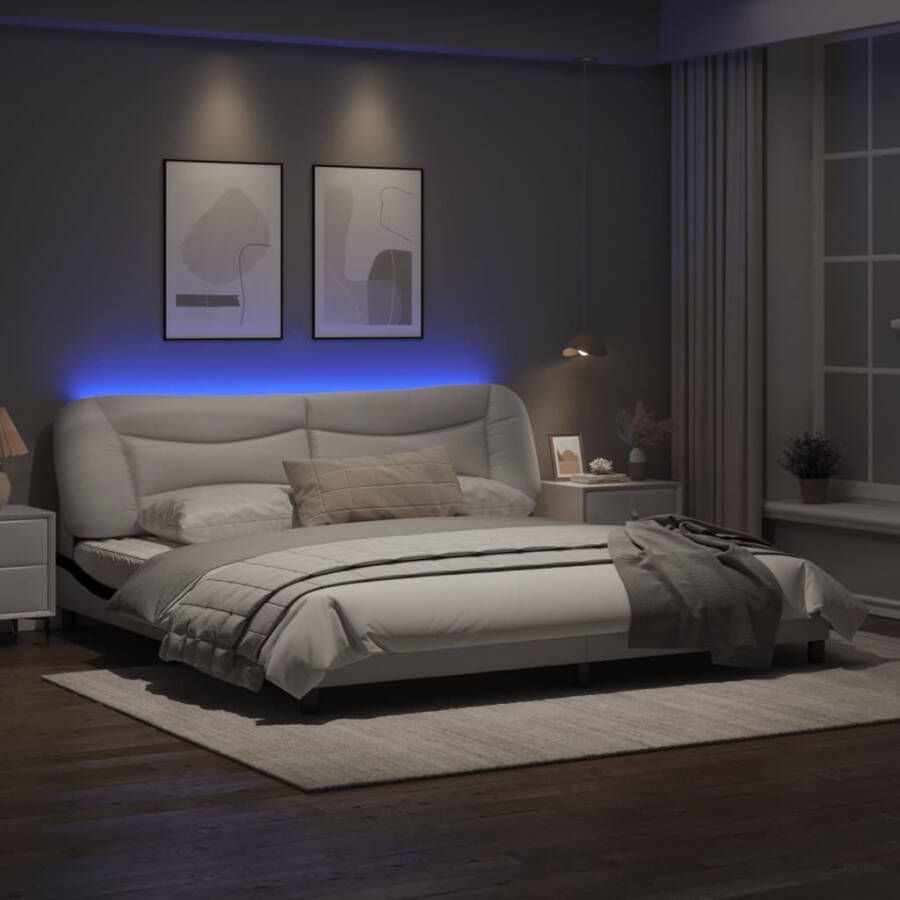 VidaXL Bedframe met LED zonder matras Zadar kunstleer wit en zwart 200x200 cm - Foto 2