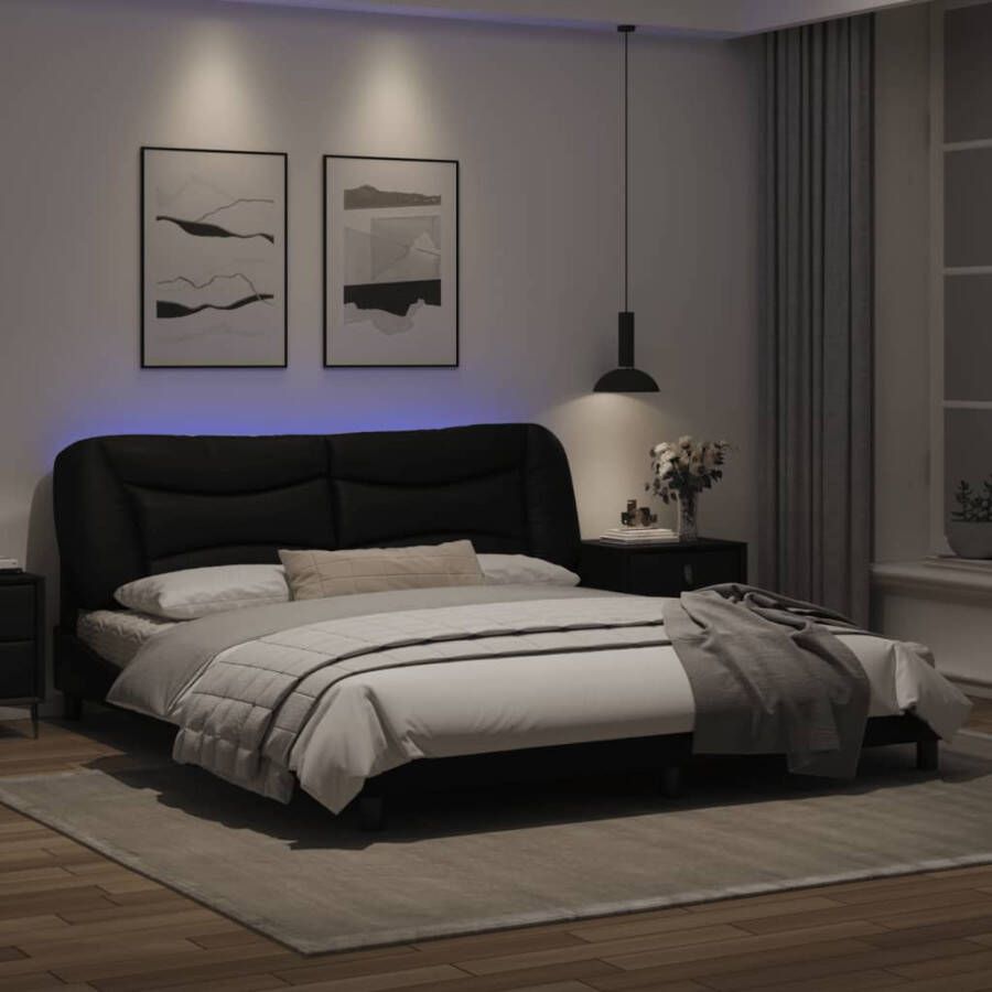 VidaXL Bedframe met LED zonder matras Hvar kunstleer zwart 180x200 cm