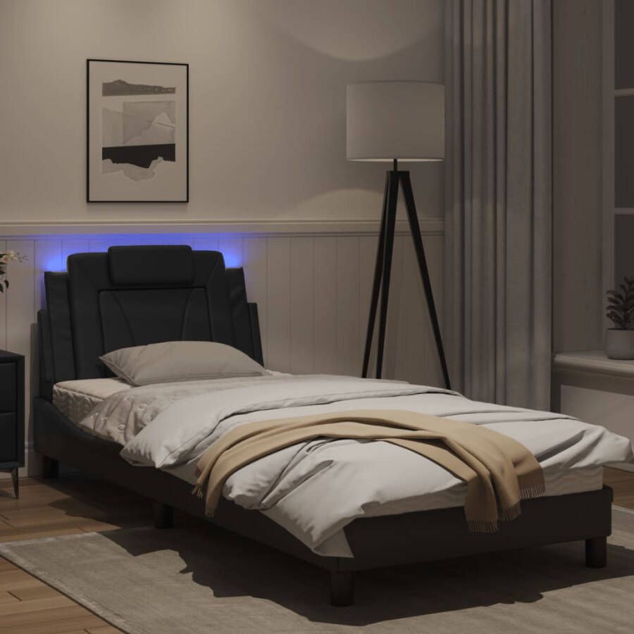VidaXL Bedframe Viana met LED zonder matras kunstleer zwart 90x190 cm - Foto 2