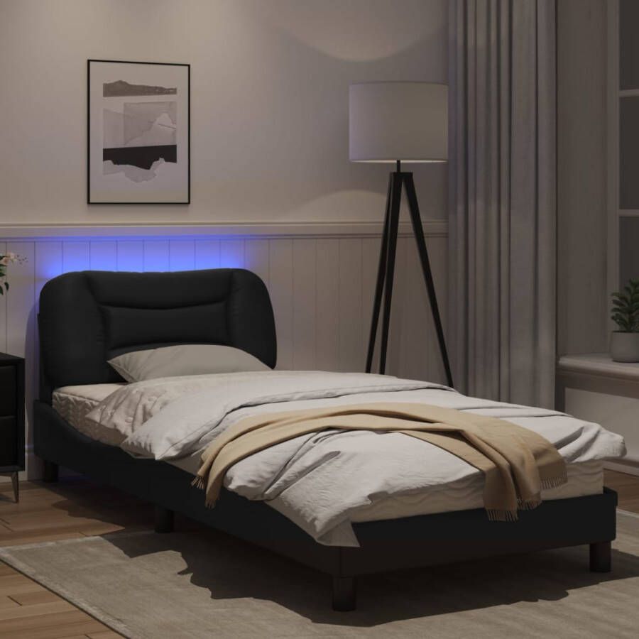 VidaXL Bedframe met LED zonder matras Hvar kunstleer zwart 90x190 cm