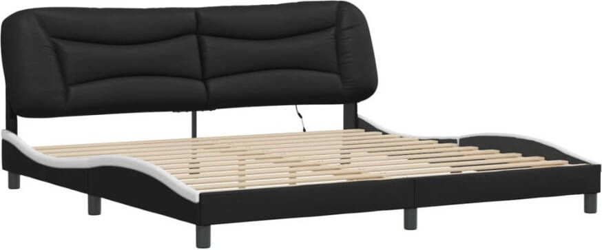 VidaXL Bedframe met LED zonder matras Zadar kunstleer zwart en wit 200x200 cm - Foto 9
