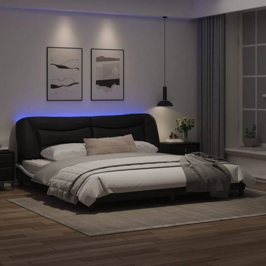 VidaXL Bedframe met LED zonder matras Zadar kunstleer zwart en wit 200x200 cm - Foto 2