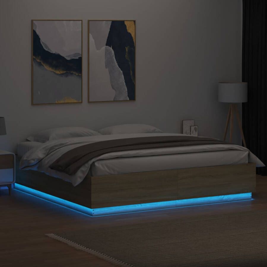 VidaXL -Bedframe-met-LED-verlichting-sonoma-eikenkleurig-180x200-cm