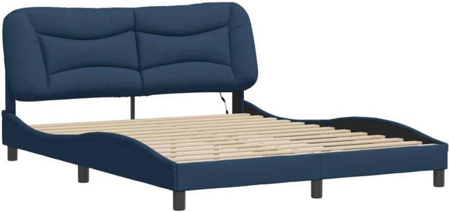 VidaXL Bedframe met LED zonder matras Hvar 160x200 cm stof blauw - Foto 3